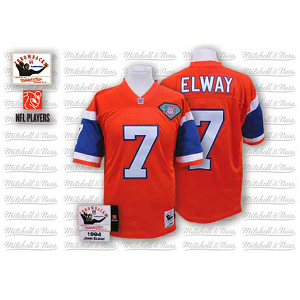 Men Mitchell Ness Denver Broncos #7 John Elway Orange 75th Patch Throwback NFL Jersey->baltimore ravens->NFL Jersey
